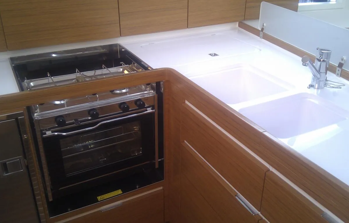 Galley of Mili Mili, a Elan 444 Impression sailboat at Zadar, Croatia