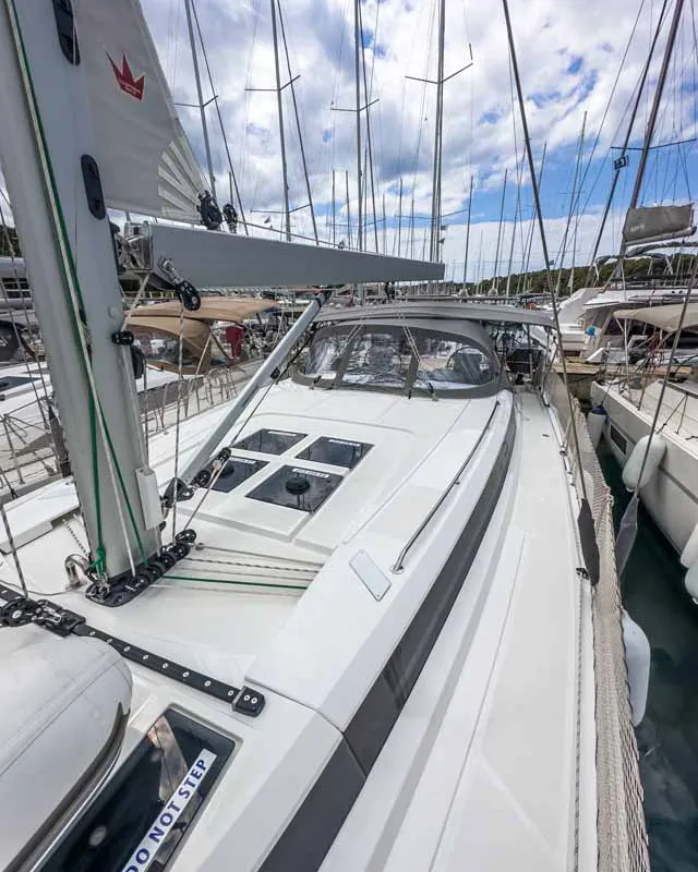 Deck of Topas, a Bavaria C50 Holiday sailboat at Grad Pula, Croatia