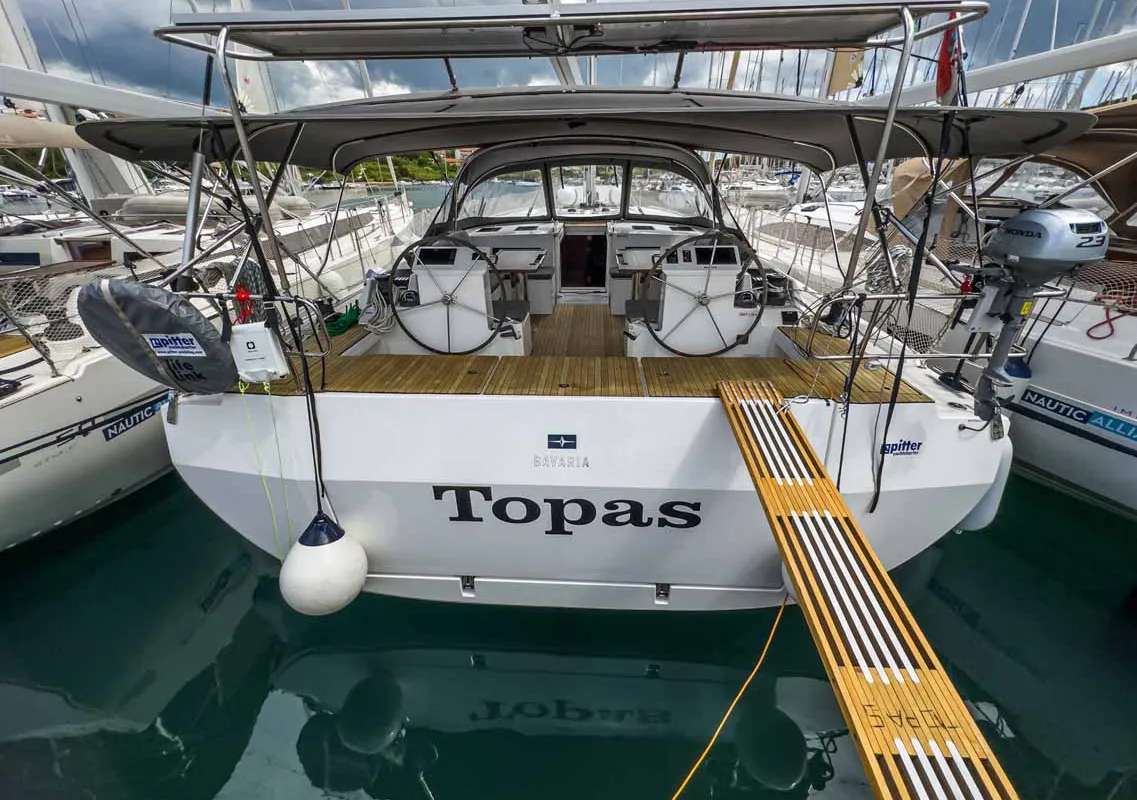Exterior view of Topas, a Bavaria C50 Holiday sailboat at Grad Pula, Croatia
