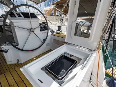Cockpit of Topas, a Bavaria C50 Holiday sailboat at Grad Pula, Croatia
