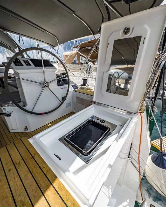 Cockpit of Topas, a Bavaria C50 Holiday sailboat at Grad Pula, Croatia