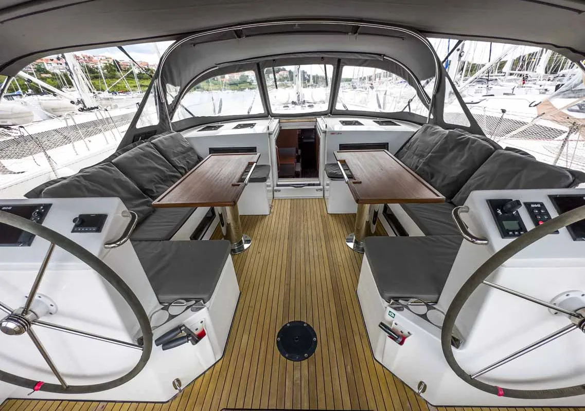 Cockpit of Topas, a Bavaria C50 Holiday sailboat at Grad Pula, Croatia