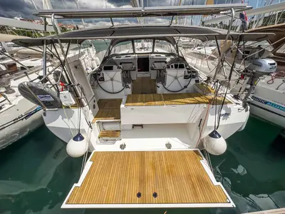 Deck of Topas, a Bavaria C50 Holiday sailboat at Grad Pula, Croatia