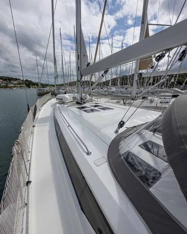 Deck of Topas, a Bavaria C50 Holiday sailboat at Grad Pula, Croatia