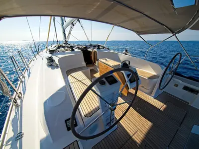 Cockpit of MH 83, a Bavaria Cruiser 46 sailboat at Murter, Croatia