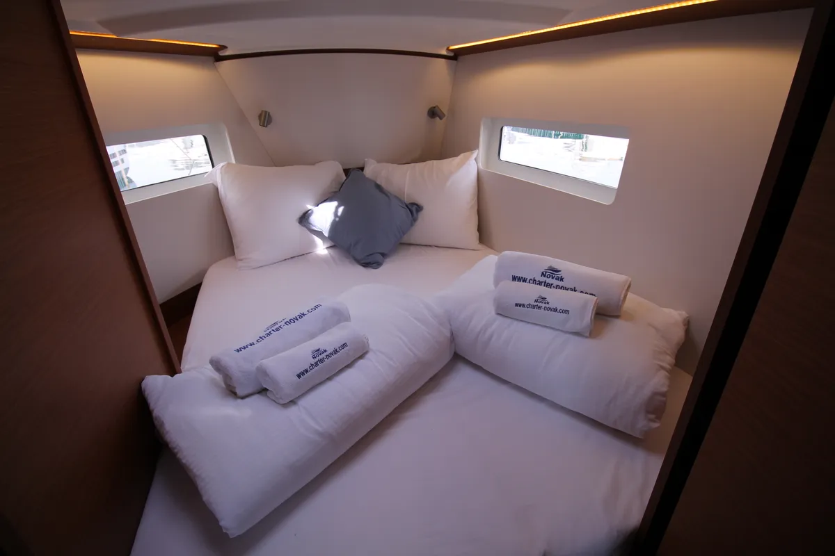 Cabin on Evita, a Jeanneau Sun Odyssey 380 sailboat at Grad Biograd na Moru, Croatia