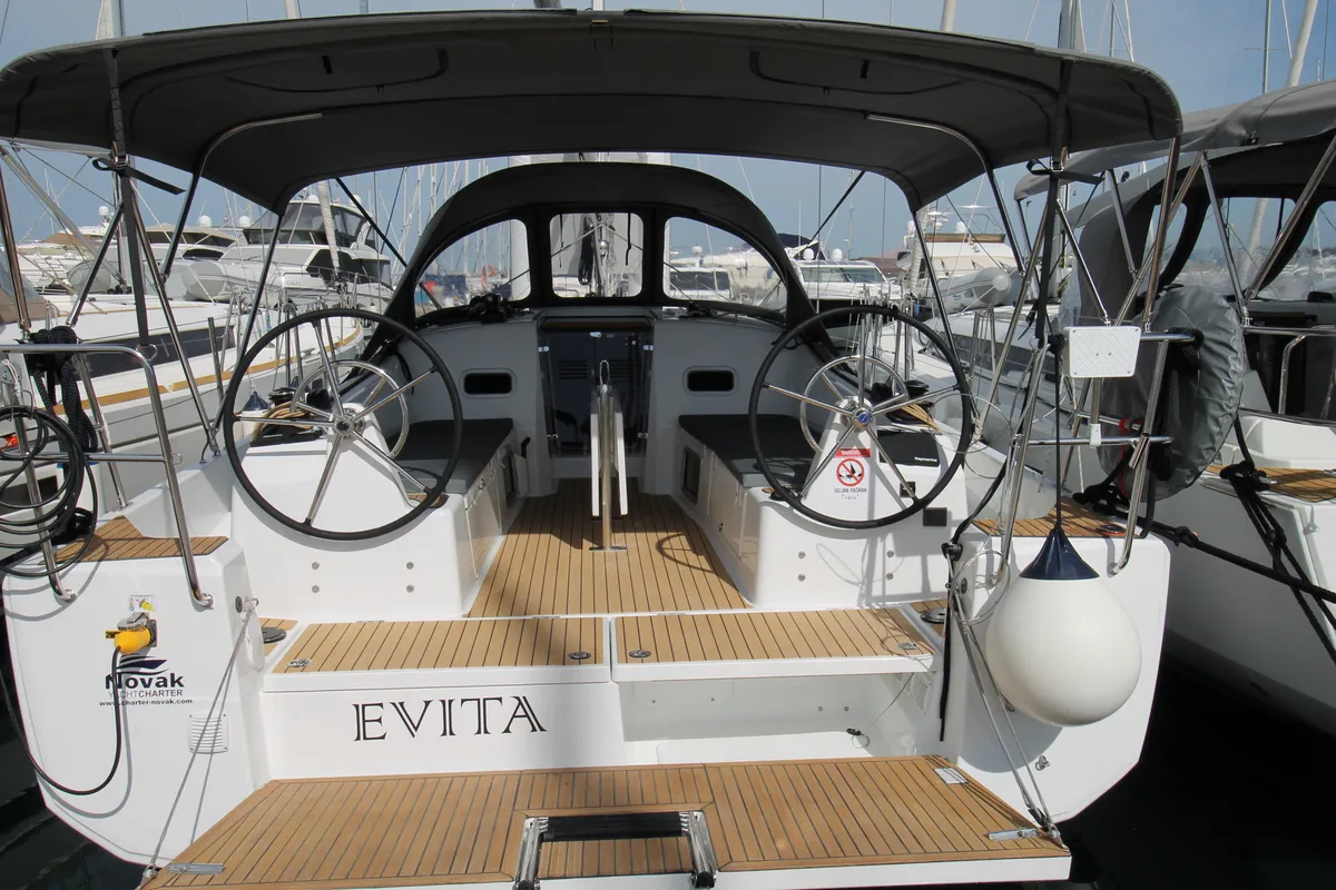 Cockpit of Evita, a Jeanneau Sun Odyssey 380 sailboat at Grad Biograd na Moru, Croatia