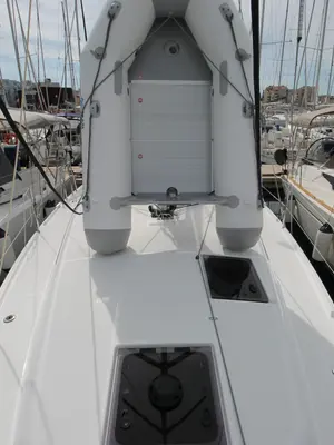Deck of Evita, a Jeanneau Sun Odyssey 380 sailboat at Grad Biograd na Moru, Croatia