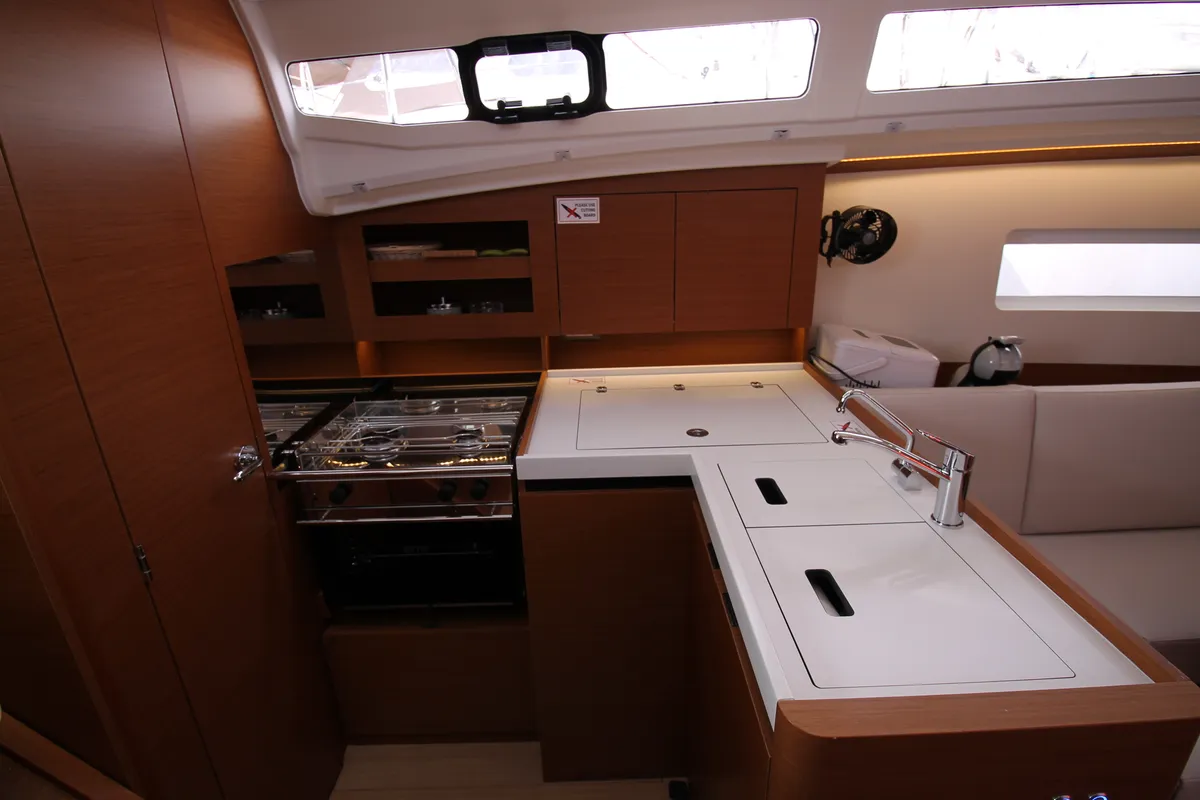 Galley of Evita, a Jeanneau Sun Odyssey 380 sailboat at Grad Biograd na Moru, Croatia