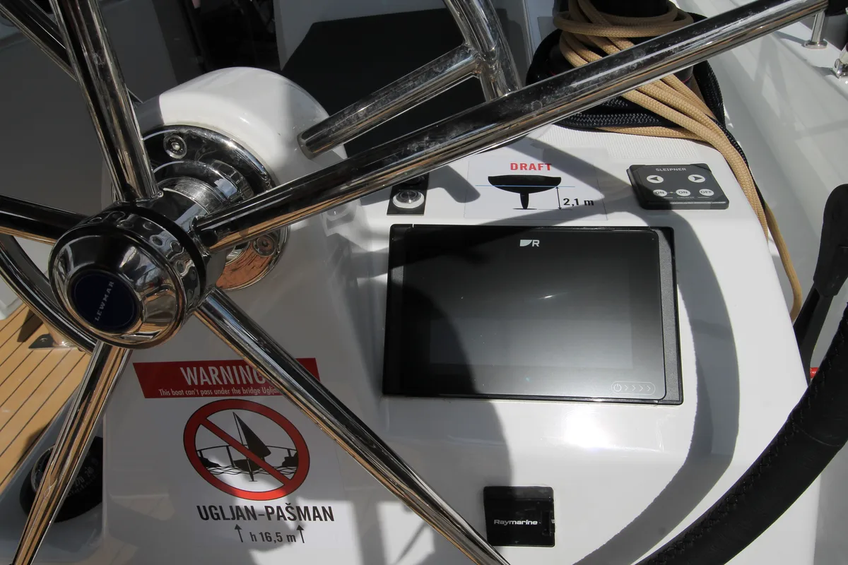Cockpit of Evita, a Jeanneau Sun Odyssey 380 sailboat at Grad Biograd na Moru, Croatia