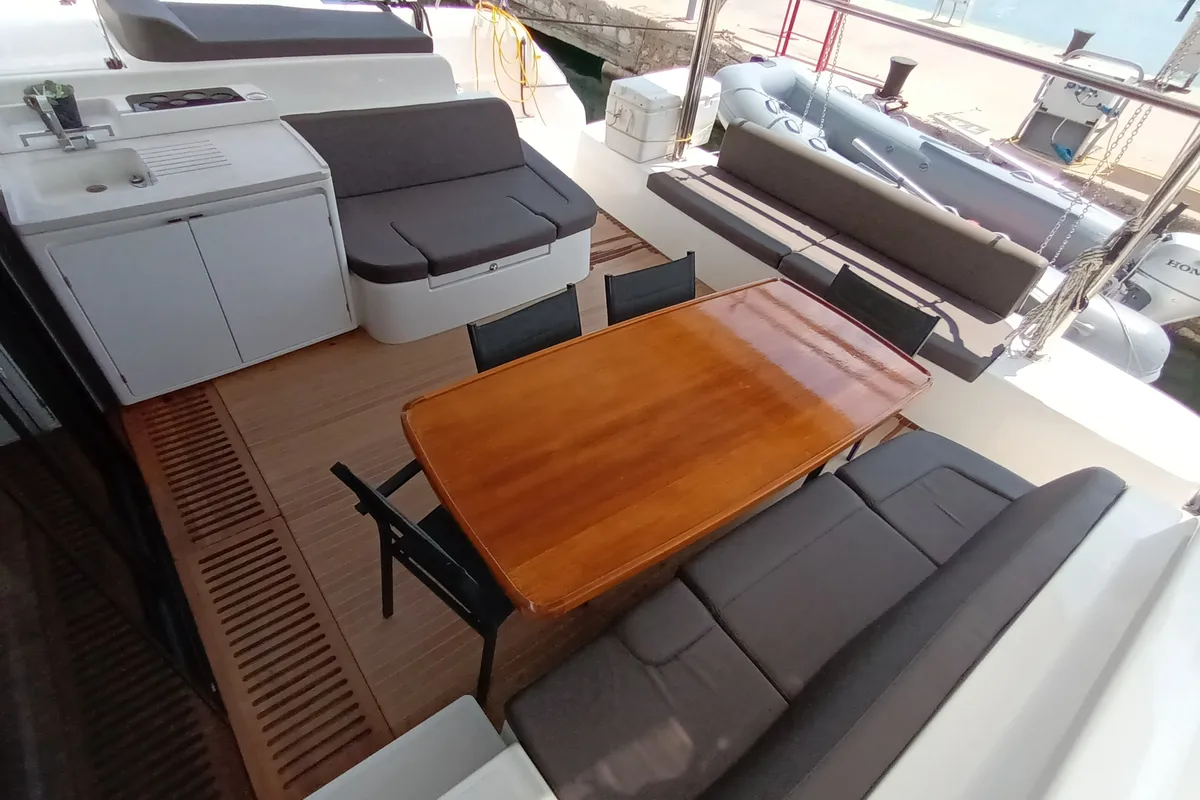 Deck of Minotavros, a Lagoon 51 catamaran at Athens, Greece