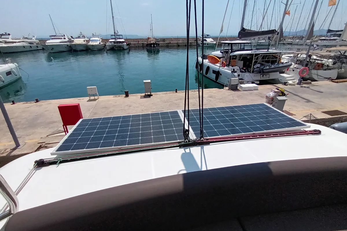 Deck of Minotavros, a Lagoon 51 catamaran at Athens, Greece