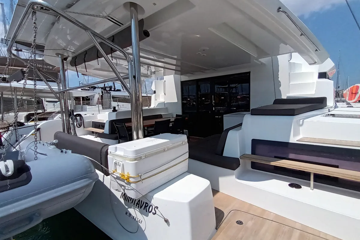 Deck of Minotavros, a Lagoon 51 catamaran at Athens, Greece