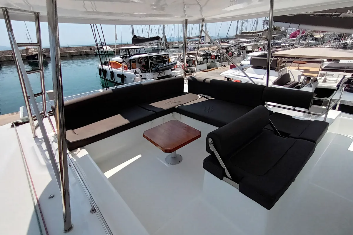Deck of Minotavros, a Lagoon 51 catamaran at Athens, Greece
