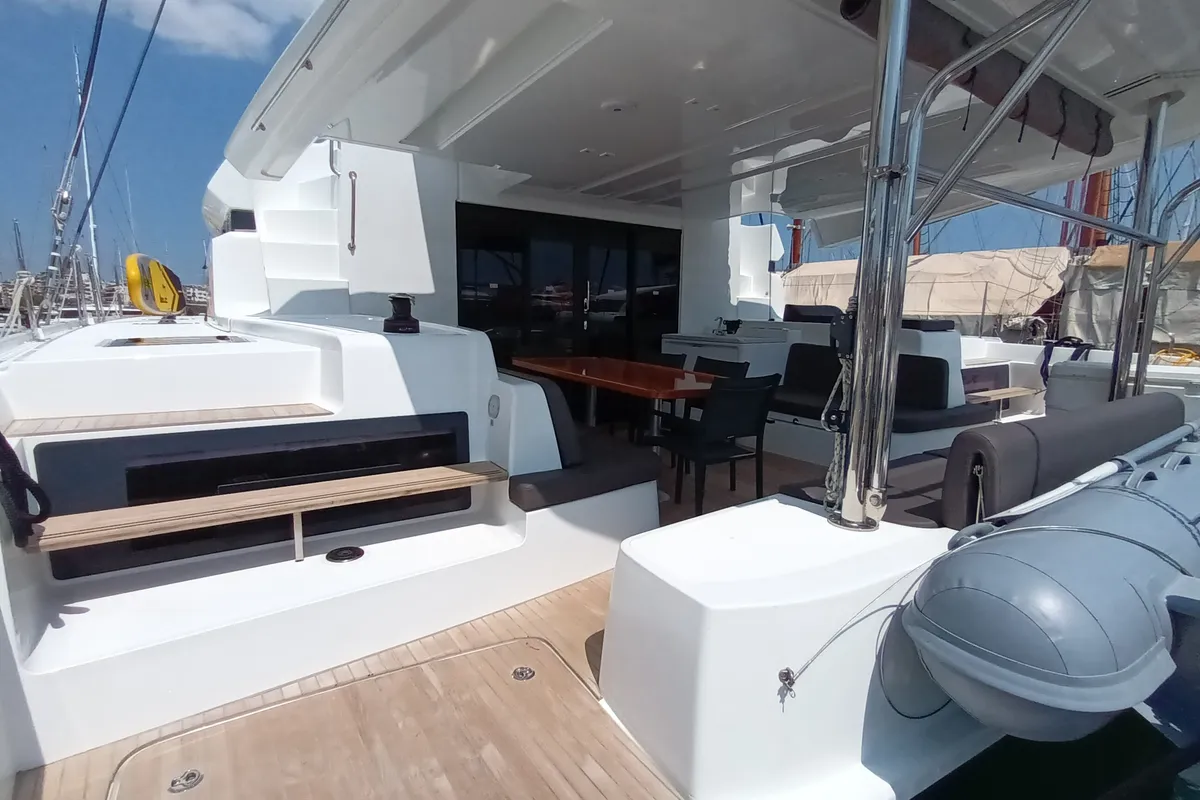 Deck of Minotavros, a Lagoon 51 catamaran at Athens, Greece