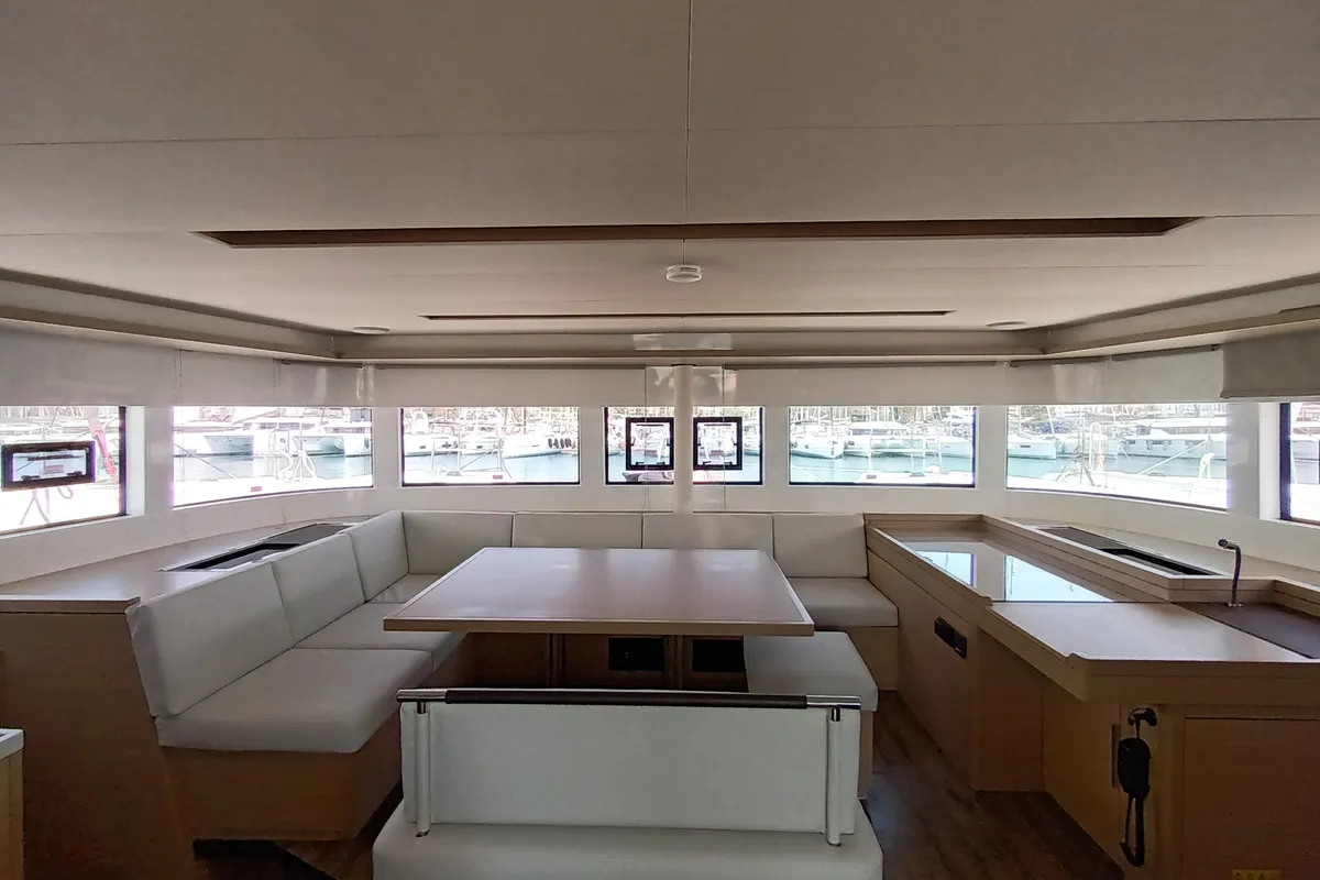 Salon of Minotavros, a Lagoon 51 catamaran at Athens, Greece