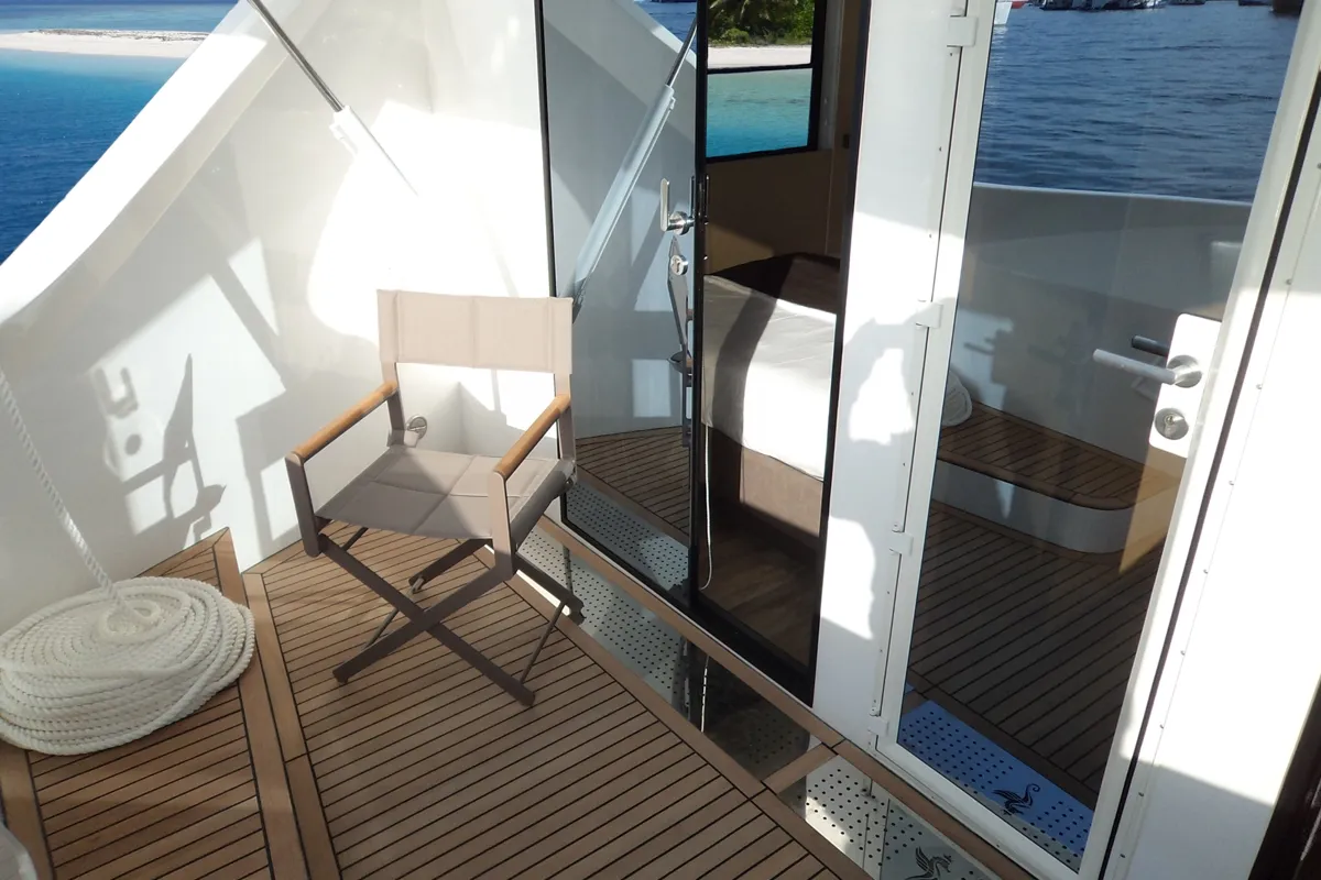 Deck of Over Reef, a Gulet Power Catamaran catamaran at Malé, Maldives