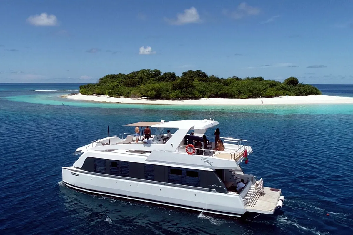 Exterior view of Over Reef, a Gulet Power Catamaran catamaran at Malé, Maldives
