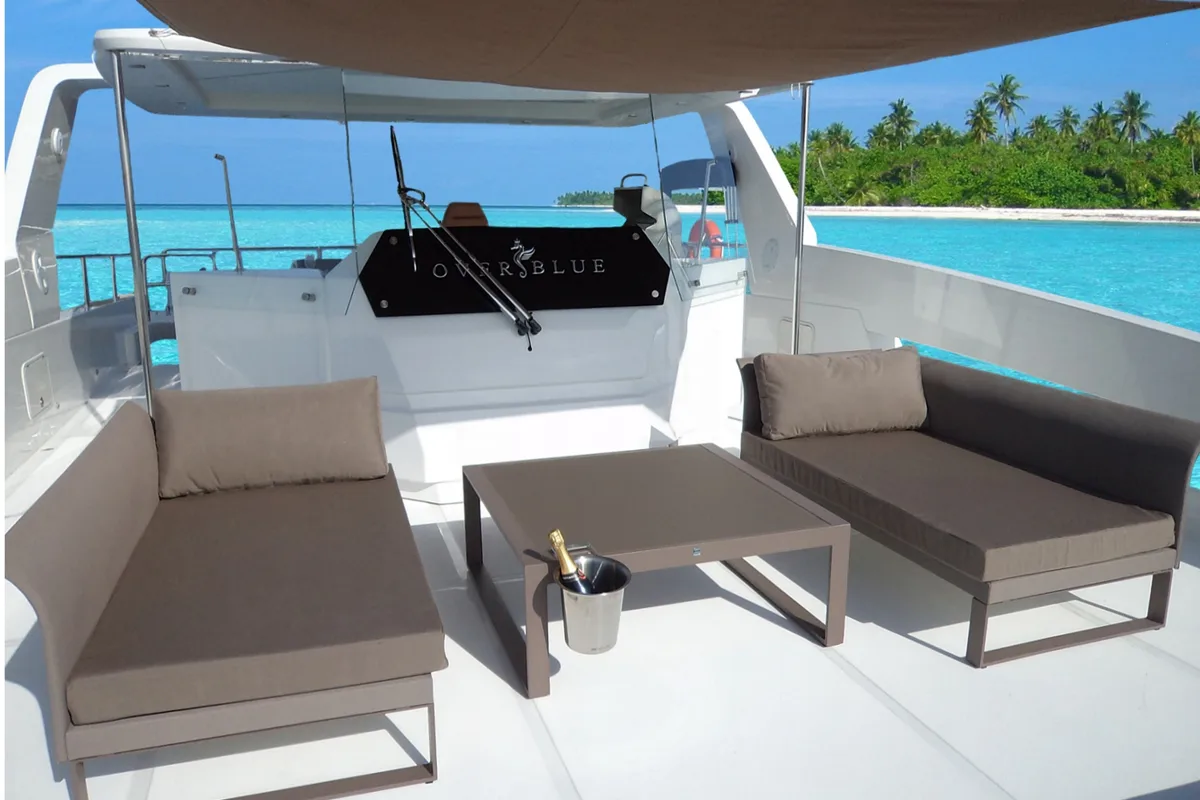 Deck of Over Reef, a Gulet Power Catamaran catamaran at Malé, Maldives