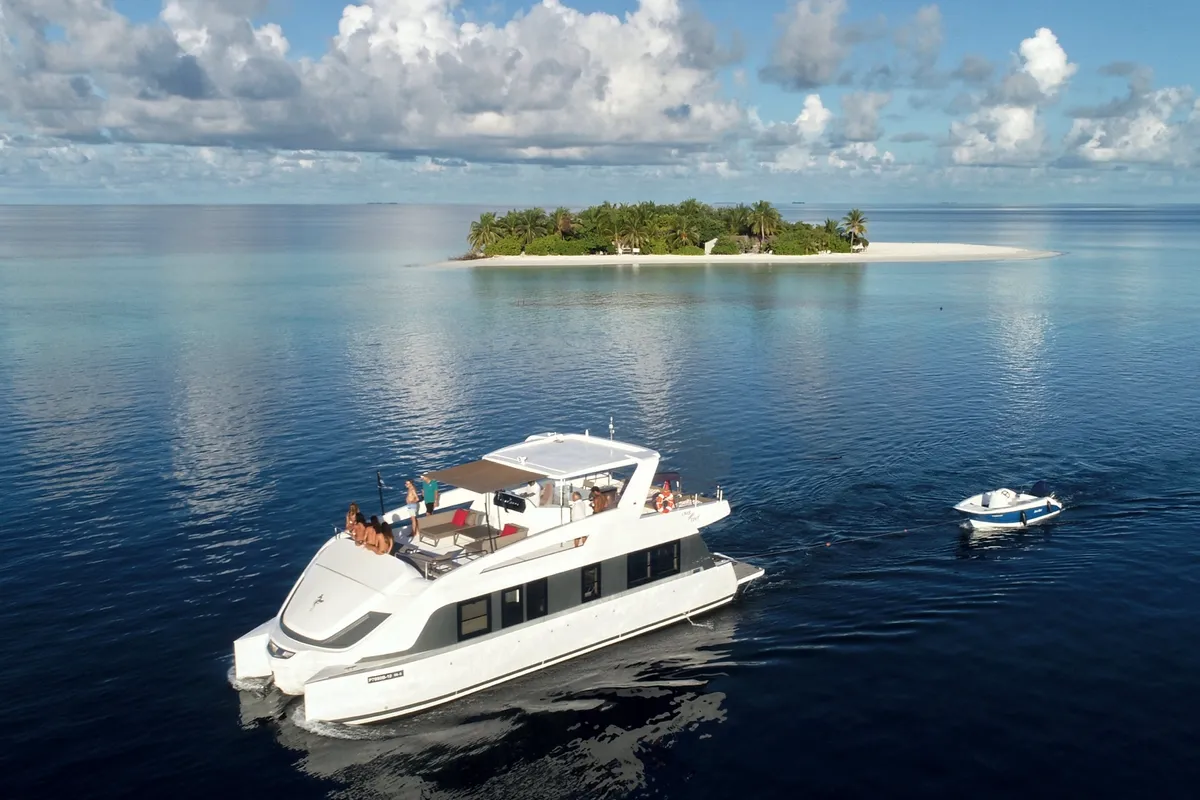 Exterior view of Over Reef, a Gulet Power Catamaran catamaran at Malé, Maldives