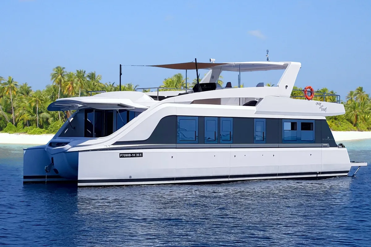 Exterior view of Over Reef, a Gulet Power Catamaran catamaran at Malé, Maldives