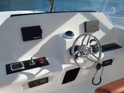 Cockpit of Over Reef, a Gulet Power Catamaran catamaran at Malé, Maldives