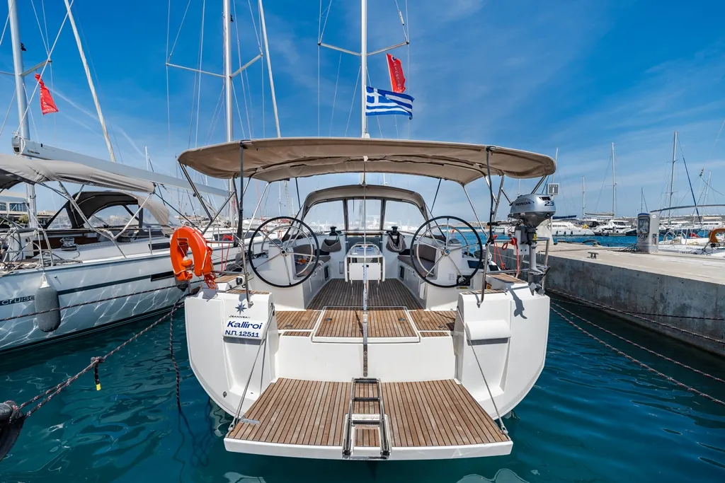 Exterior view of Kalliroi, a Jeanneau Sun Odyssey 519 sailboat at Municipal Unit of Rhodes, Greece