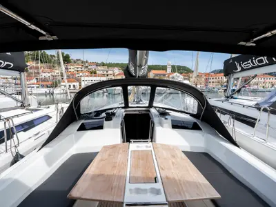 Cockpit of First Dream, a Beneteau Oceanis 37.1 sailboat at Skradin, Croatia