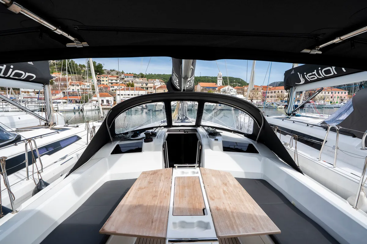 Cockpit of First Dream, a Beneteau Oceanis 37.1 sailboat at Skradin, Croatia