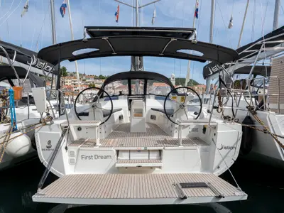 Deck of First Dream, a Beneteau Oceanis 37.1 sailboat at Skradin, Croatia