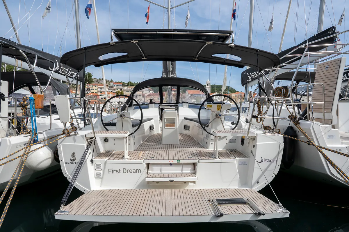 Deck of First Dream, a Beneteau Oceanis 37.1 sailboat at Skradin, Croatia