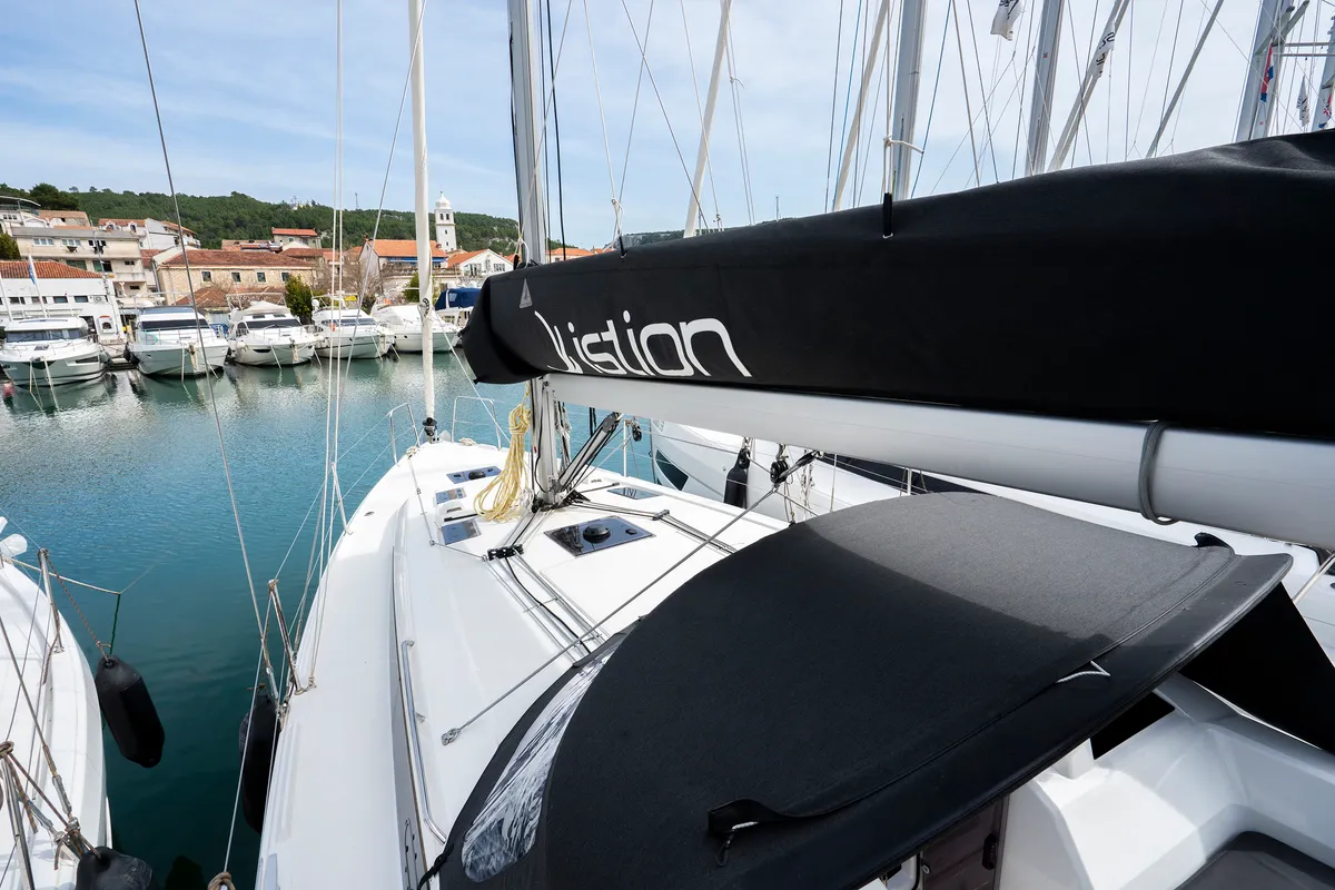Deck of First Dream, a Beneteau Oceanis 37.1 sailboat at Skradin, Croatia