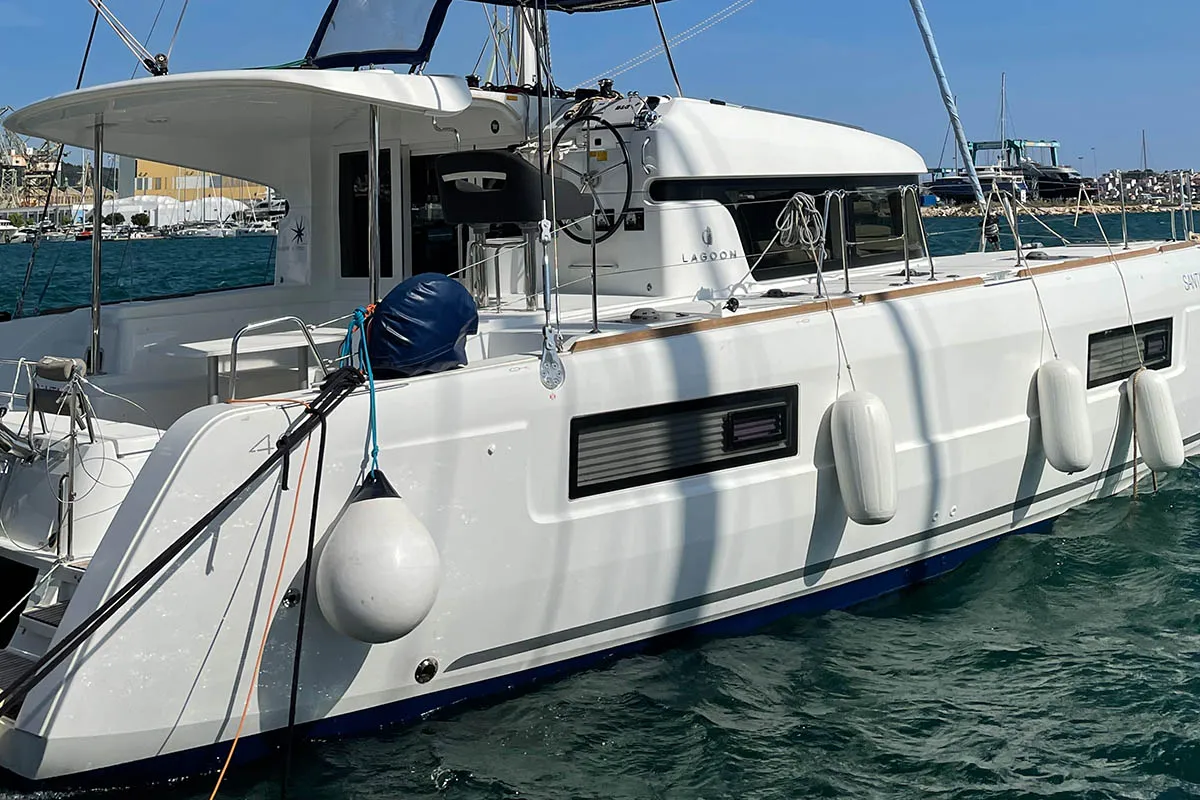 Salon of Amalia II , a Lagoon 40 catamaran at Seget Donji, Croatia