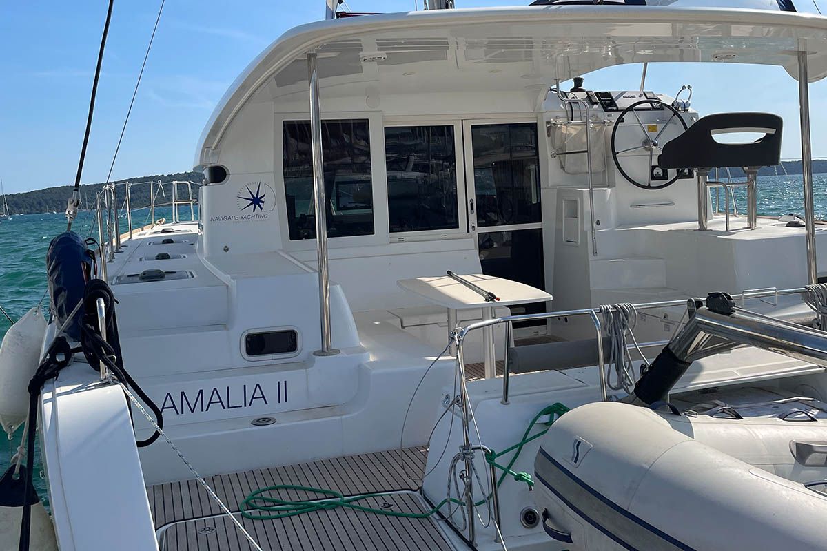Deck of Amalia II, a Lagoon 40 catamaran at Seget Donji, Croatia