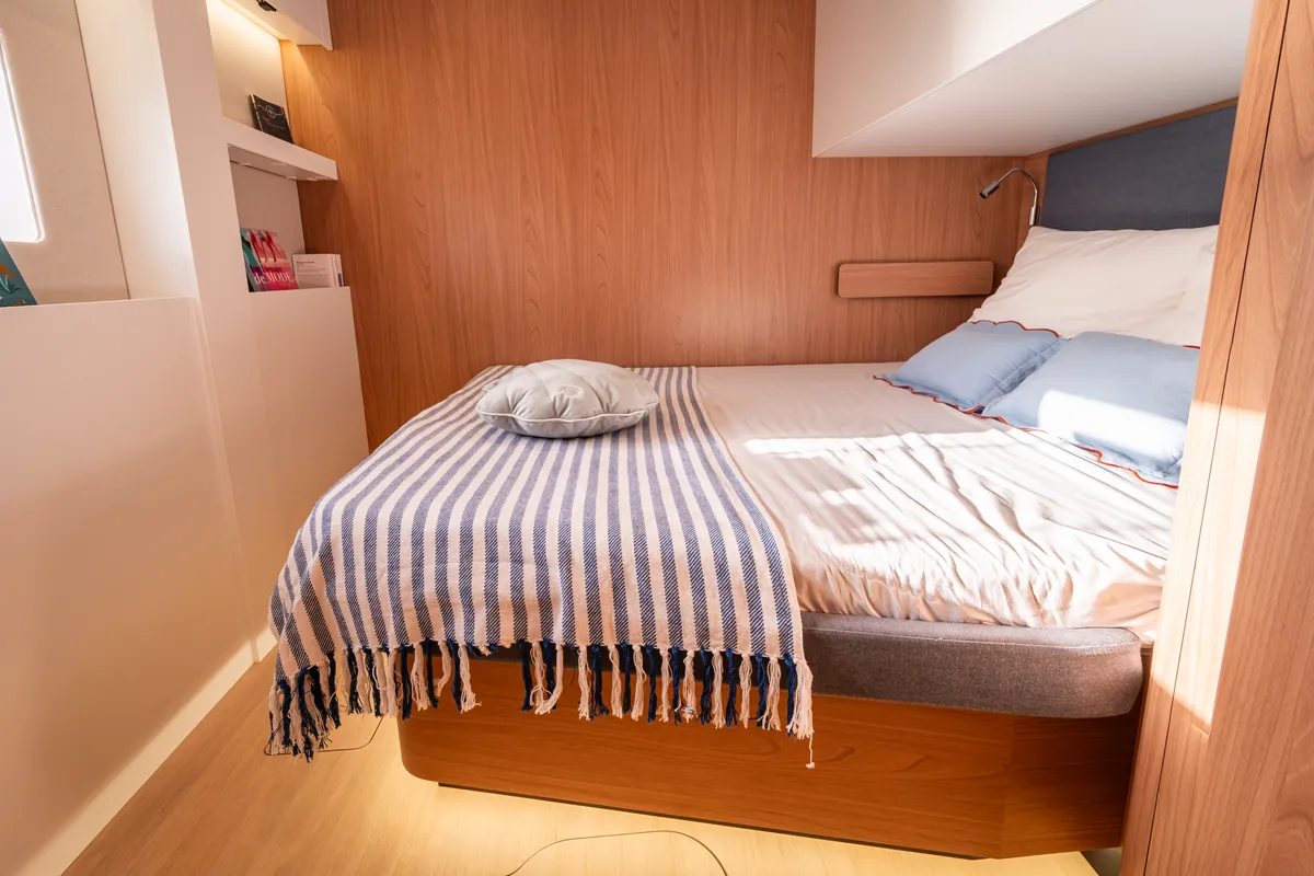 Cabin on DISFRUTONA, a Bali 5.2 catamaran at Port d'Andratx, Spain