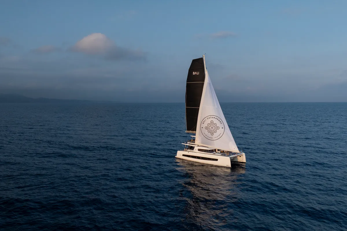 Exterior view of DISFRUTONA, a Bali 5.2 catamaran at Port d'Andratx, Spain