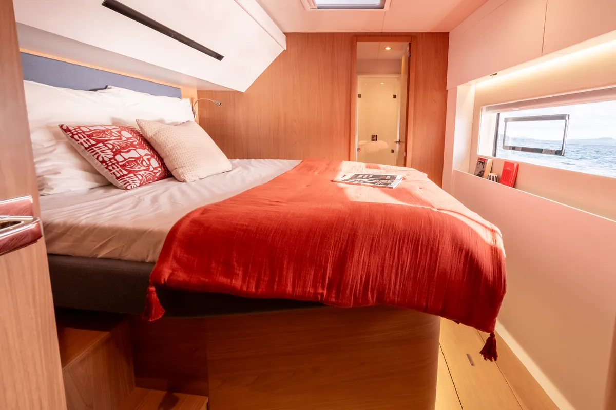 Cabin on DISFRUTONA, a Bali 5.2 catamaran at Port d'Andratx, Spain