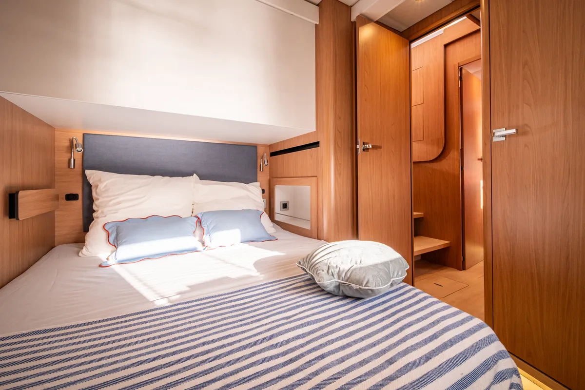 Cabin on DISFRUTONA, a Bali 5.2 catamaran at Port d'Andratx, Spain