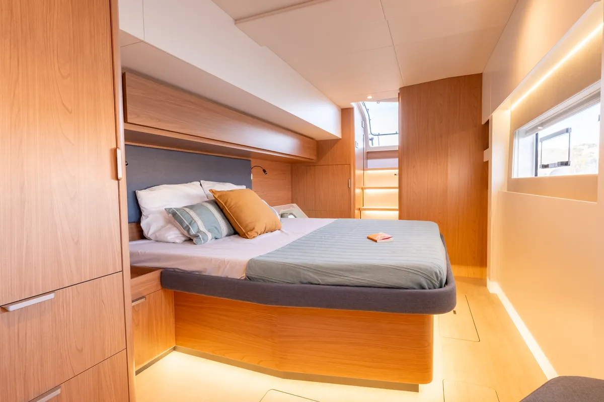 Cabin on DISFRUTONA, a Bali 5.2 catamaran at Port d'Andratx, Spain