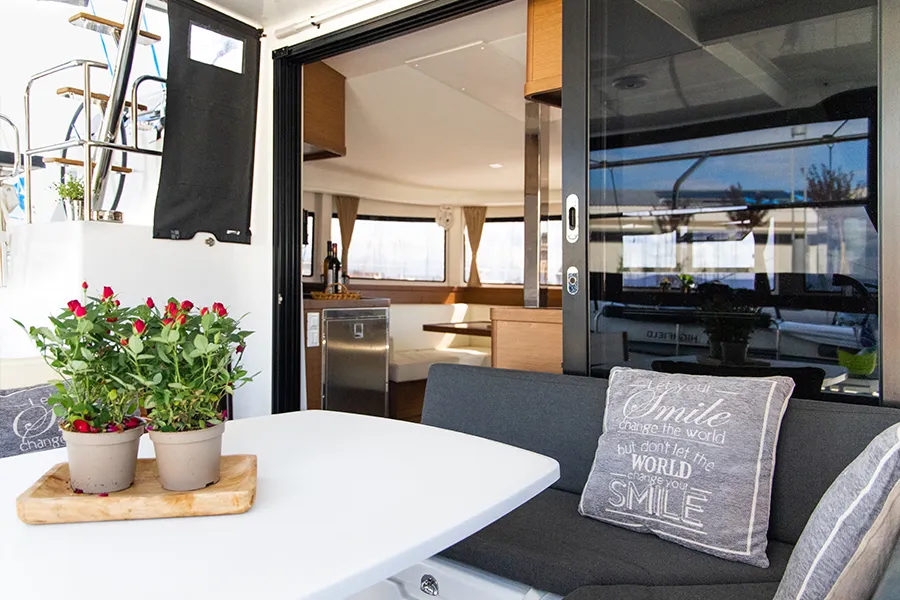 Deck of Dioni, a Lagoon 42 catamaran at Preveza, Greece