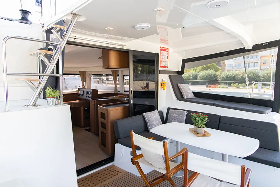 Deck of Dioni, a Lagoon 42 catamaran at Preveza, Greece