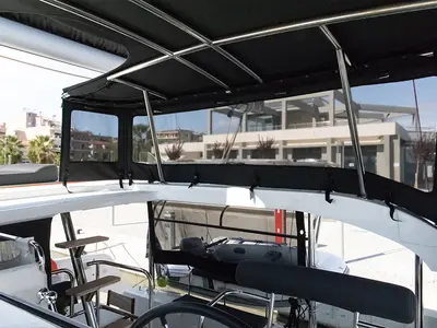 Cockpit of Dioni, a Lagoon 42 catamaran at Preveza, Greece
