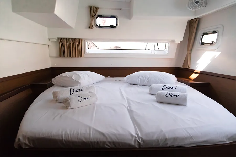 Cabin on Dioni, a Lagoon 42 catamaran at Preveza, Greece