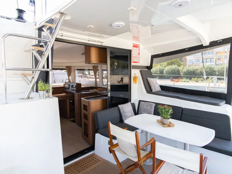 Deck of Dioni, a Lagoon 42 catamaran at Preveza, Greece