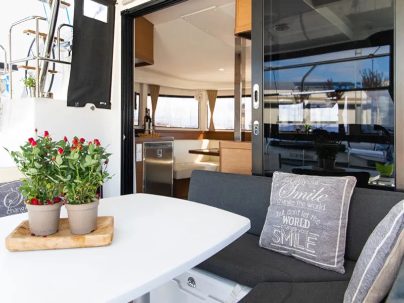Deck of Dioni, a Lagoon 42 catamaran at Preveza, Greece