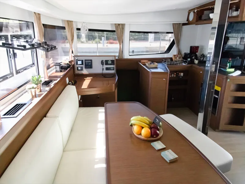 Exterior view of Dioni, a Lagoon 42 catamaran at Preveza, Greece