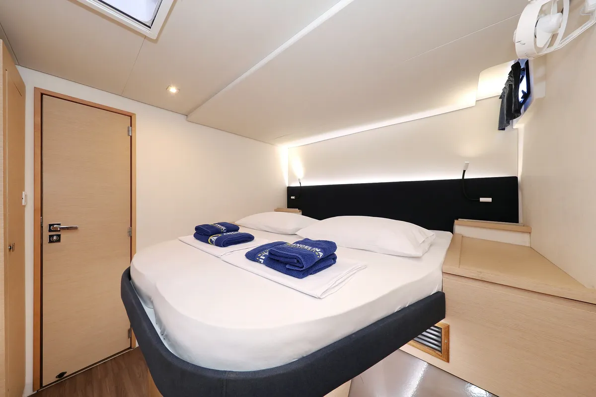 Cabin on Feeling Free, a Fountaine Pajot Saba 50 catamaran at Općina Rogoznica, Croatia