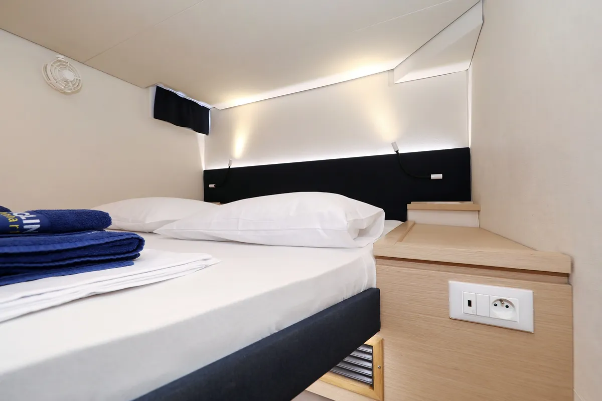 Cabin on Feeling Free, a Fountaine Pajot Saba 50 catamaran at Općina Rogoznica, Croatia