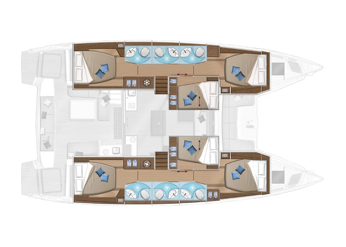 Floor plan of Rio, a Lagoon 50 catamaran at Municipal Unit of Lefkada, Greece