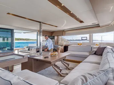 Salon of Rio, a Lagoon 50 catamaran at Municipal Unit of Lefkada, Greece